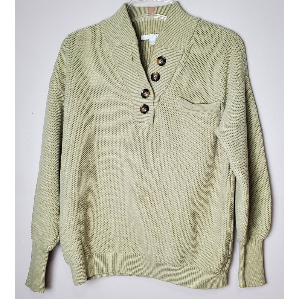 Lunya Cozy Cottonsilk Cotton Silk Pocket Henley‎ Sweater XS Small Sage Green